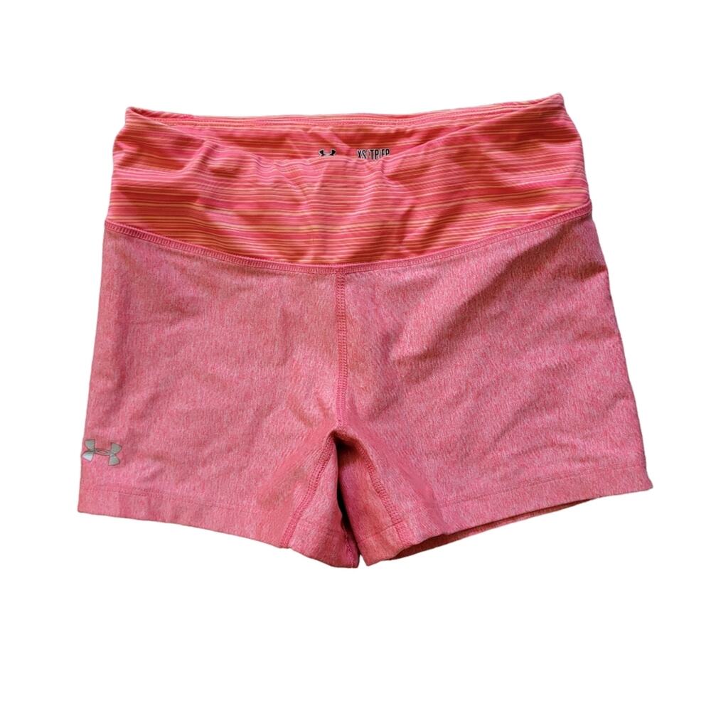 Under Armour PInk Orange HeatGear Mid-Rise Shorty Compression Tight Shorts XS